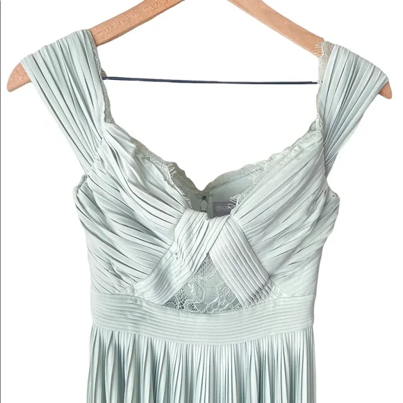 Asos premium lace and pleat Bardot maxi dress sage green NWT 4 - Picture 8 of 12